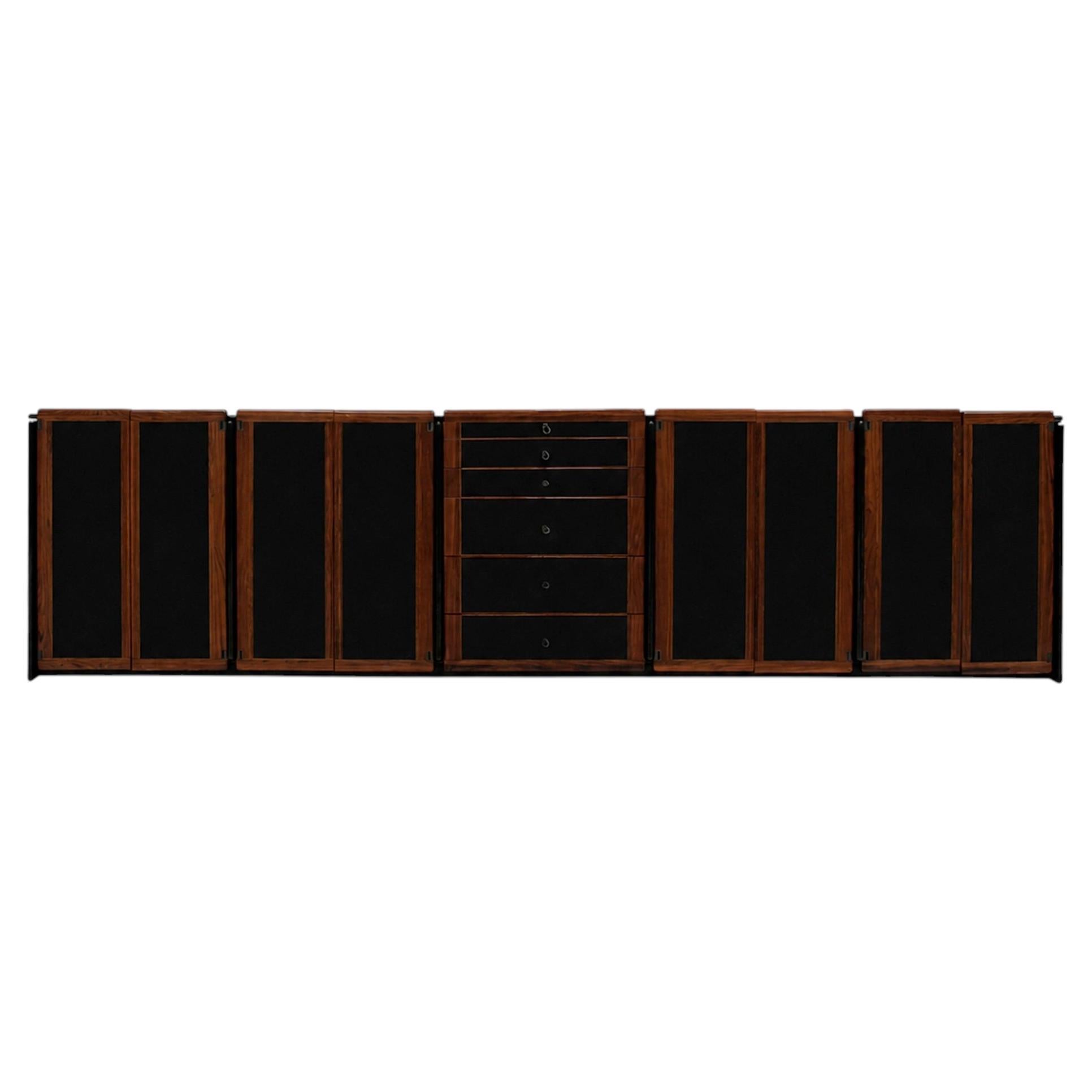 Mid-Century Afra And Tobia Scarpa Italian Wood Black Lacquer 1970s Sideboard For Sale