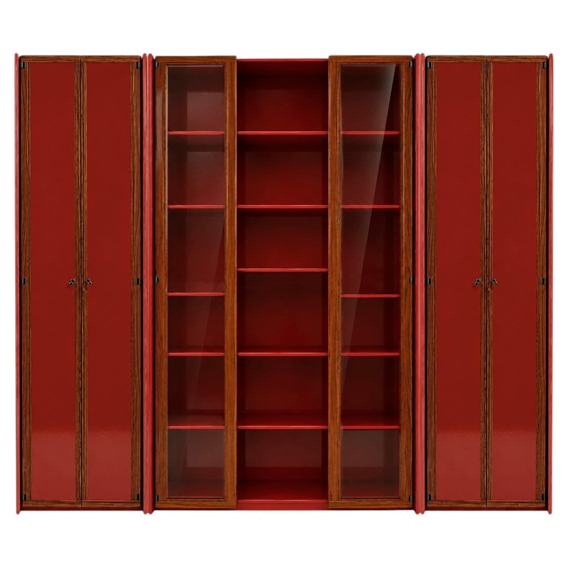 Mid-Century Afra & Tobia Scarpa Italian Red Lacquer 1960s Modular Wall Unit