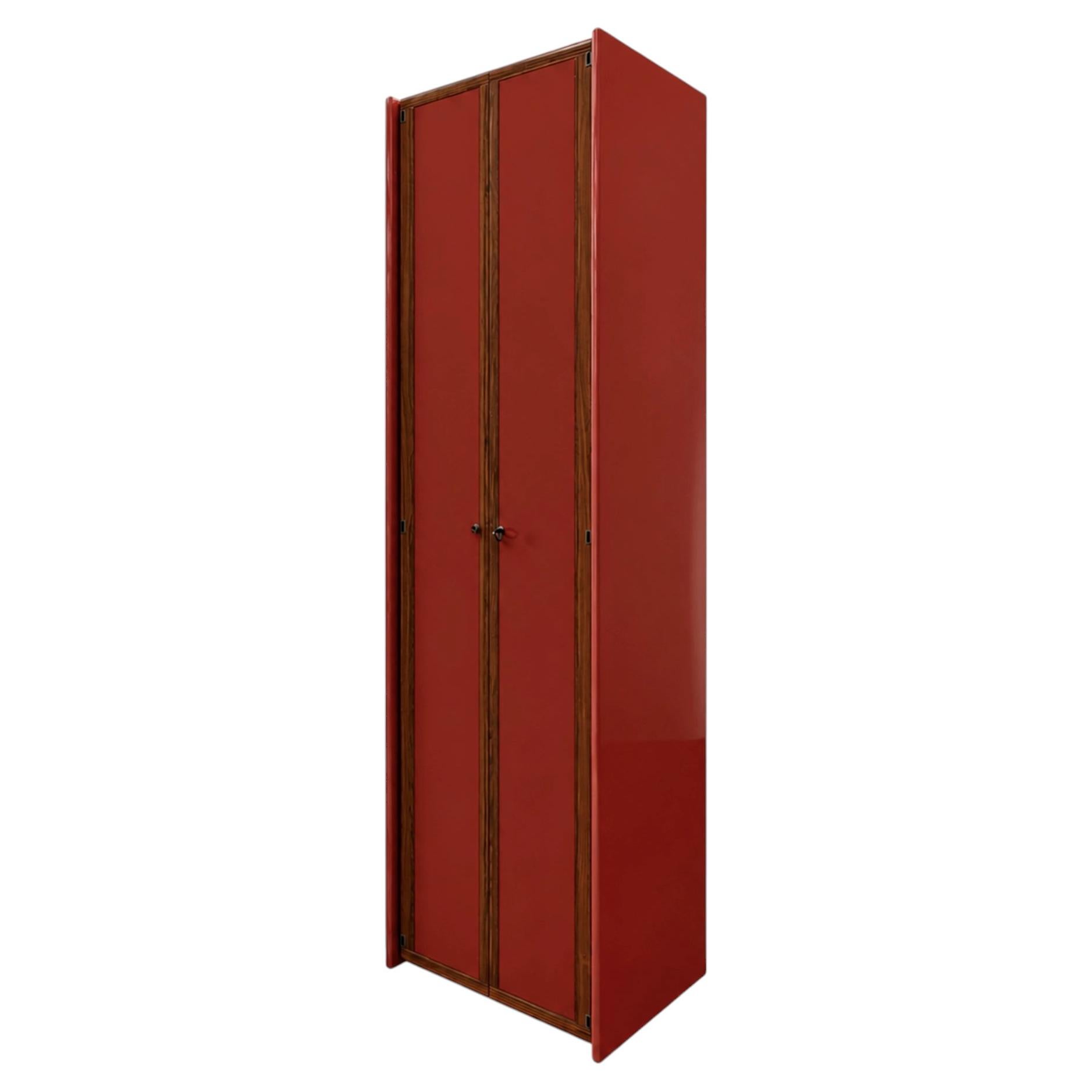 Mid-Century Afra & Tobia Scarpa Italian Wood Red Lacquer 1960s Tall Cabinet