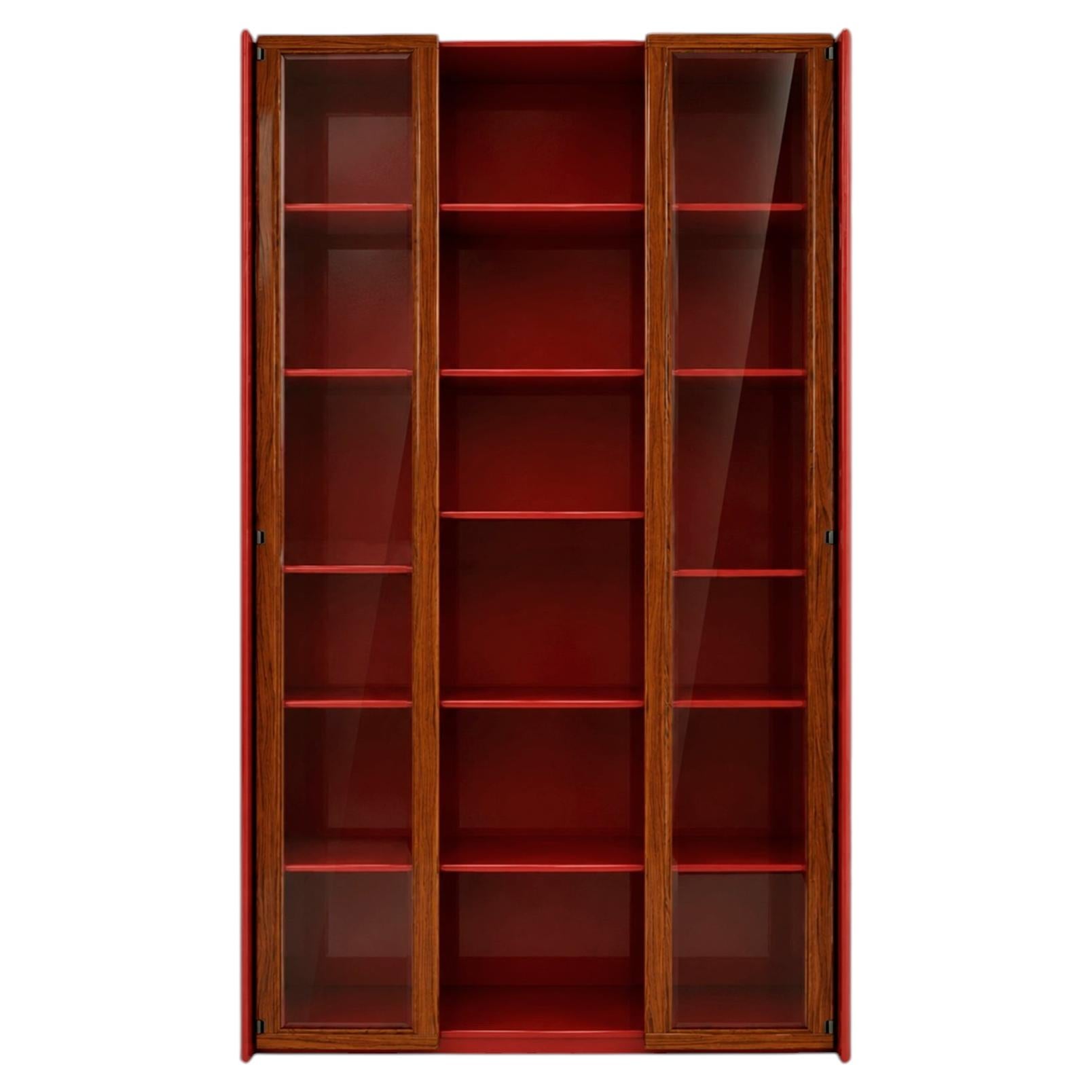 Mid-Century Afra & Tobia Scarpa Italian Wood Red Lacquer And Glass 1960s Vitrine