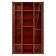 Vetrina di metà secolo Afra & Tobia Scarpa, legno italiano, lacca rossa e vetro, anni '60