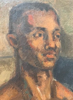 Mid Century African Black Male Athlete Original Oil Painting