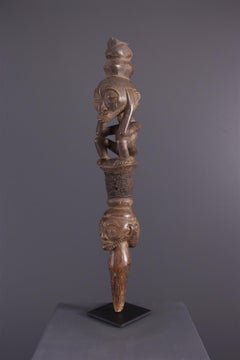 Mid-Century African Tribal Wooden Sculptural Command Rod, Kusu-RDC Luba, 1960s