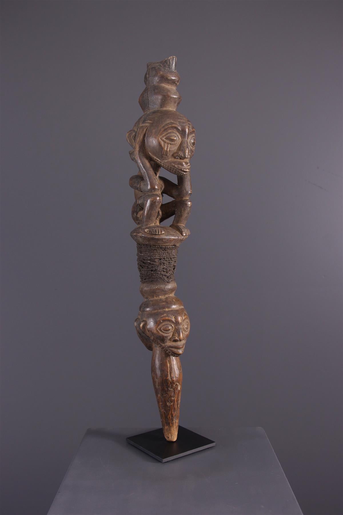 Midcentury African Tribal Wooden Sculptural Commando Staff RDC Luba, 1960s For Sale 1