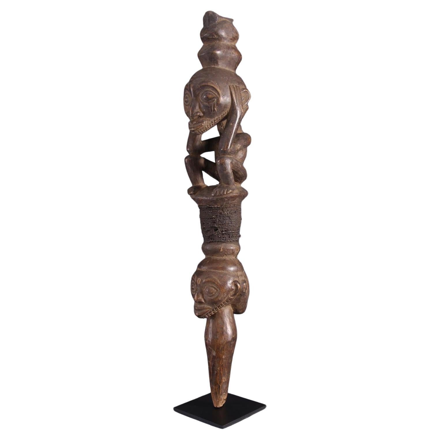 Midcentury African Tribal Wooden Sculptural Commando Staff RDC Luba, 1960s