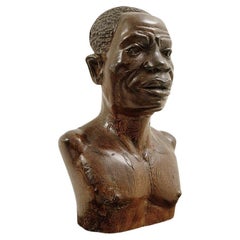 Mid Century African Wenge Wood Bust by Alphonse Olivier, 1960s