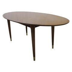 Vintage Midcentury Afrormosia Wood Oval Coffee Table with Brass Ends, 1950s