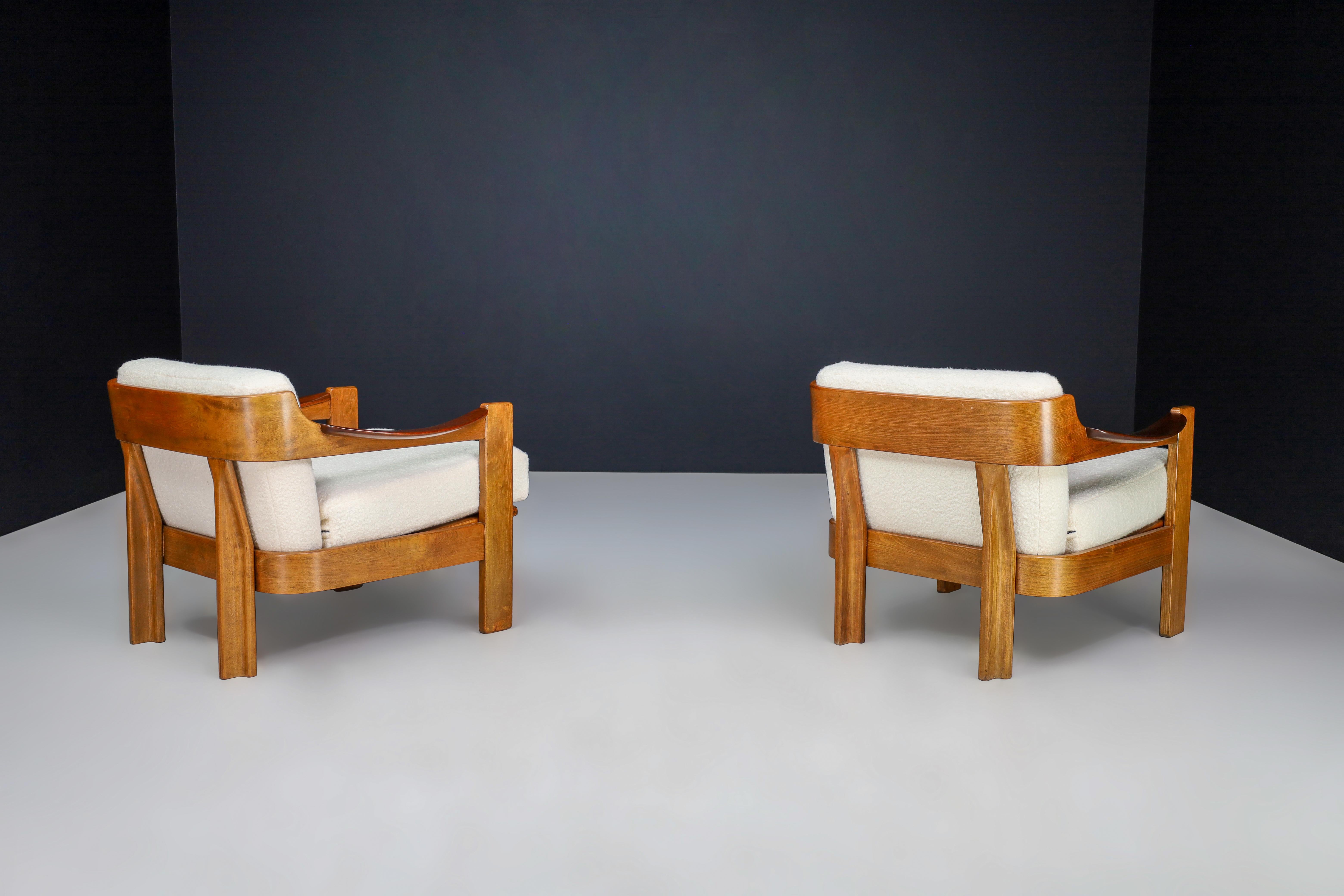 Mid-20th Century Mid -Century A.G Barcelona Walnut Armchairs with Bouclé Fabric, Spain 1960s  For Sale