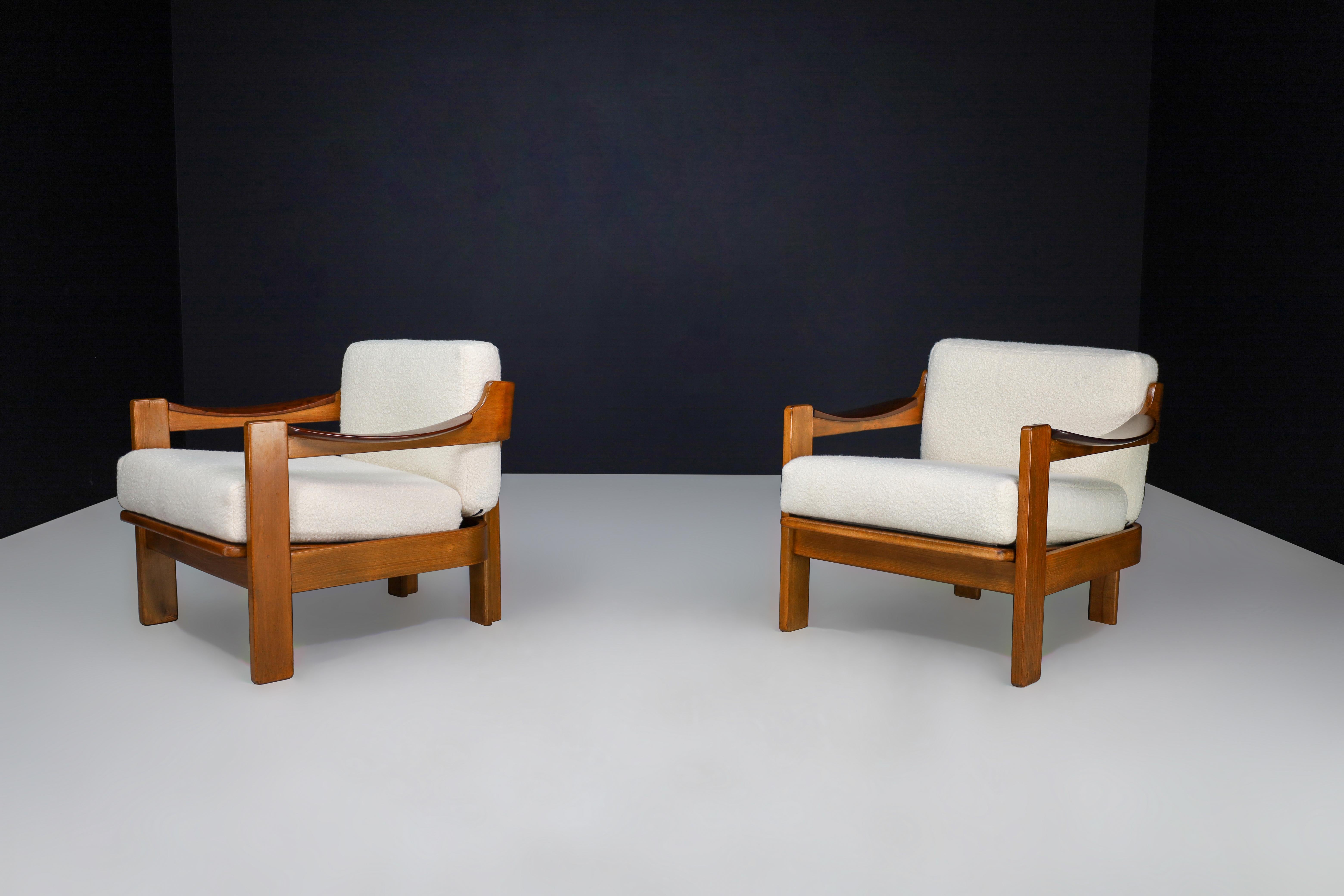 Mid -Century A.G Barcelona Walnut Armchairs with Bouclé Fabric, Spain 1960s 2