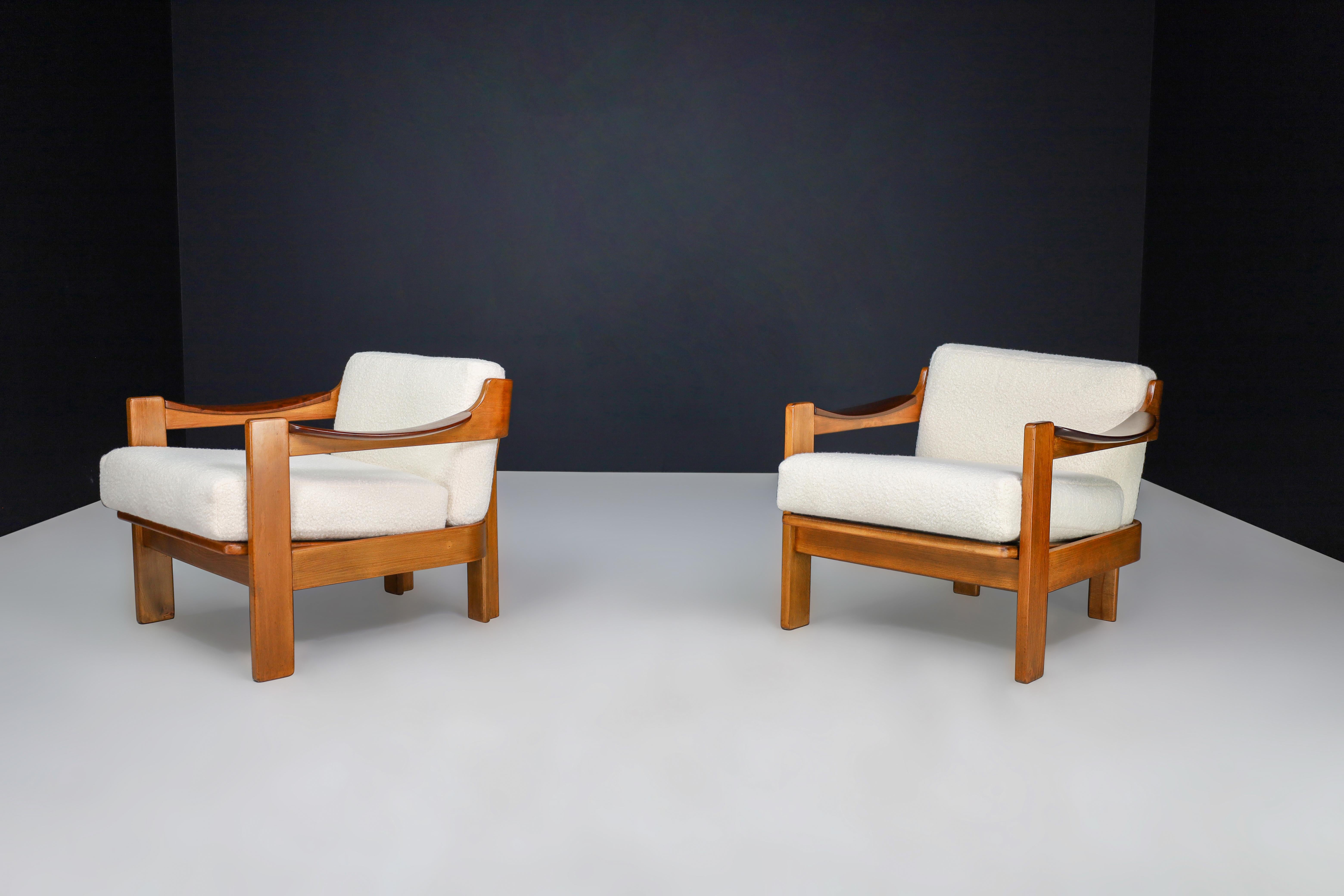 Mid -Century A.G Barcelona Walnut Armchairs with Bouclé Fabric, Spain 1960s 4
