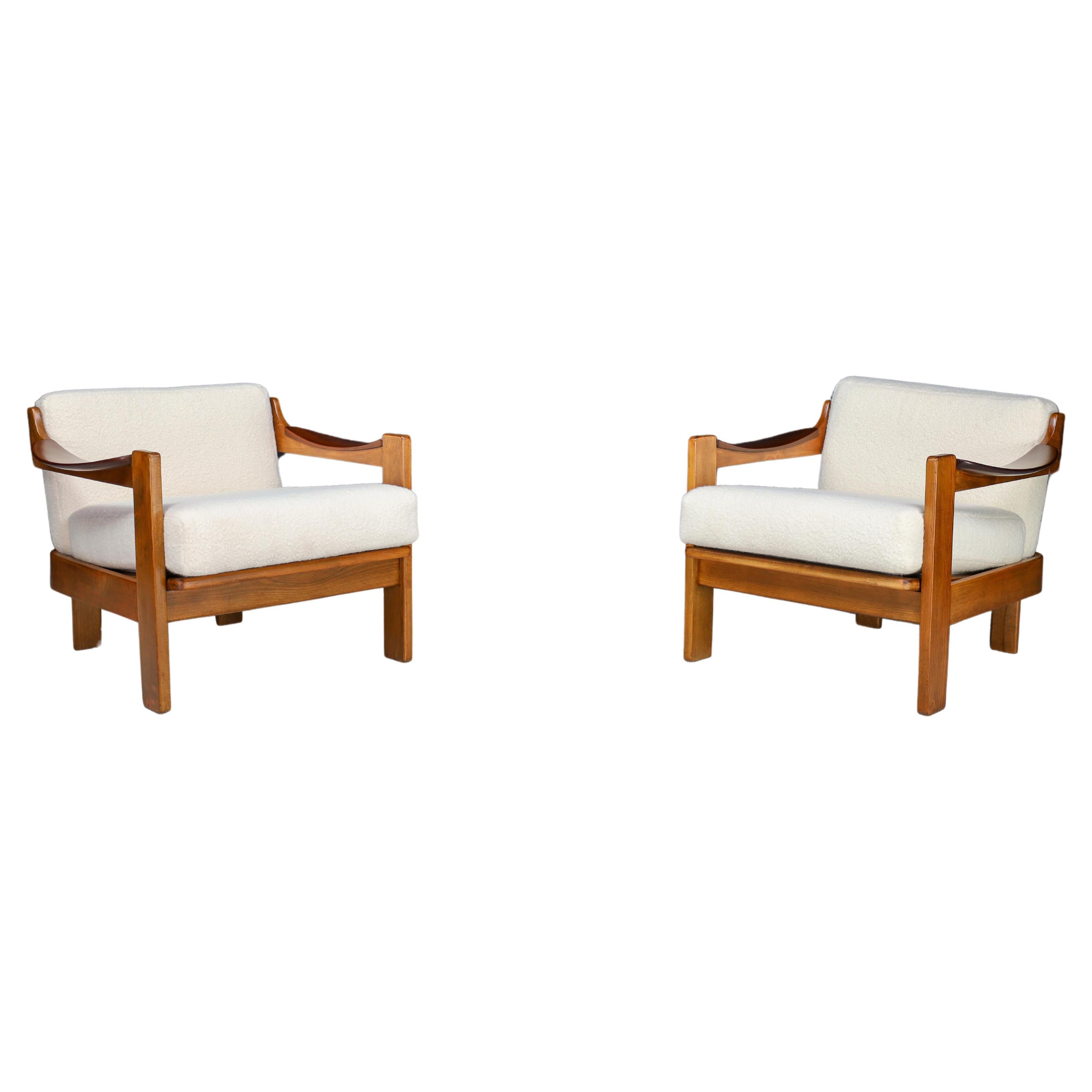 Mid -Century A.G Barcelona Walnut Armchairs with Bouclé Fabric, Spain 1960s  For Sale