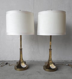 Mid Century Aged Brass Table Lamps by Hart Associates - A Pair