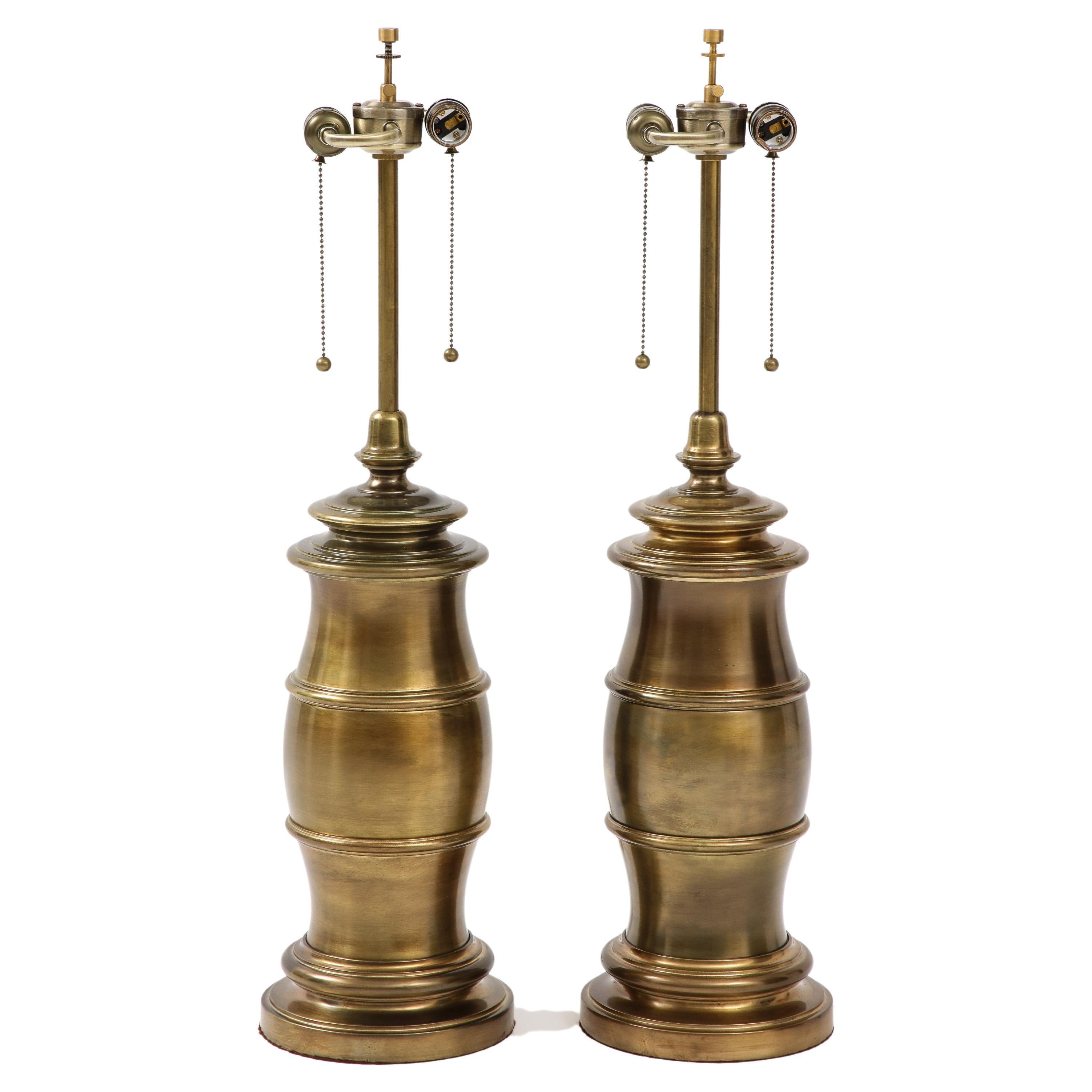 Mid-Century Aged Bronze Lamps