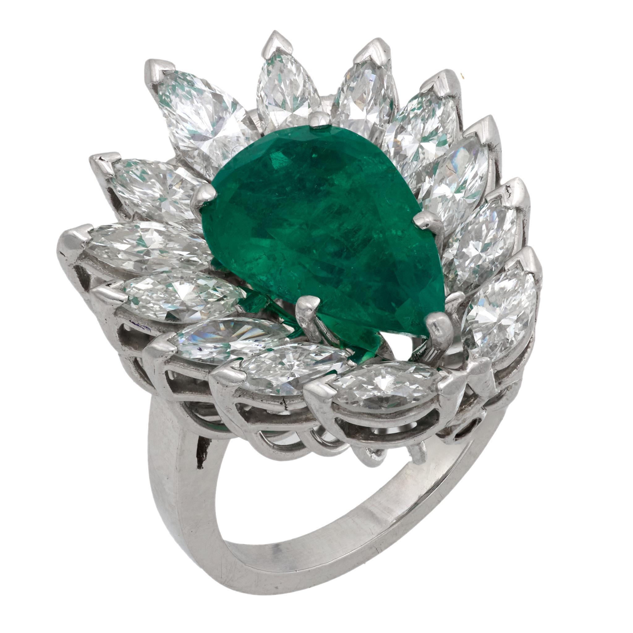 Anello in platino con diamante smeraldo colombiano senza calore AGL da 2,75 carati di metà secolo In condizioni buone in vendita a Beverly Hills, CA