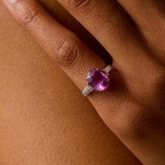 Mid Century AGL 4.34 carat pink sapphire diamond platinum ring