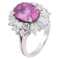 Mid Century AGL 4.34 carat pink sapphire diamond platinum ring