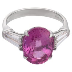 Mid Century AGL 4.34 carat pink sapphire diamond platinum ring