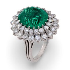 Mid Century AGL 6 carat emerald diamond 18k white gold cocktail ring