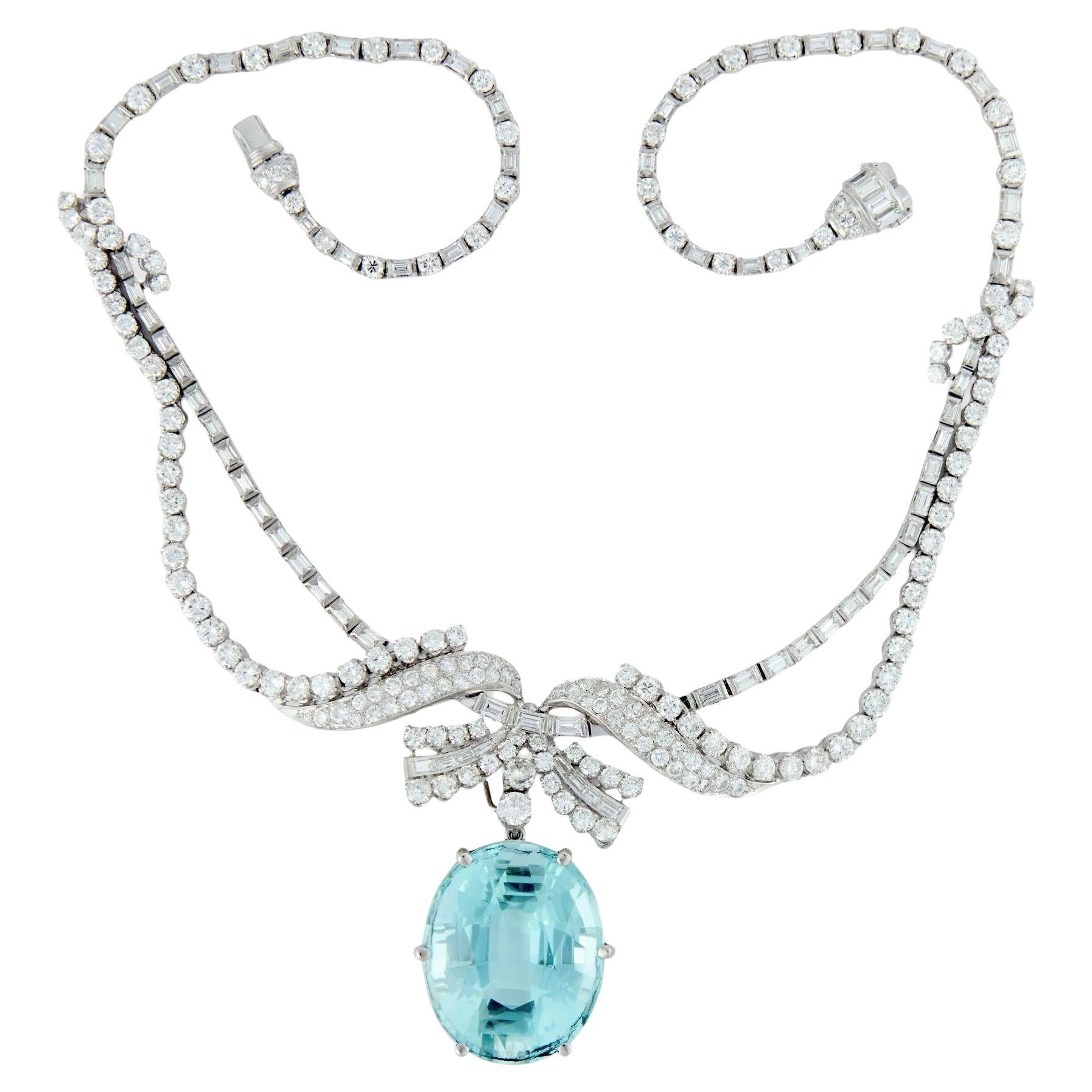 Mid-Century AGL 61.54 carat Paraiba tourmaline diamond platinum necklace