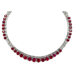 Mid-Century AGL Certified 44 Carat Burma Ruby and Diamond Necklace