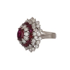 Mid-Century AGL Certified Oval Ruby Ballerina Ring with Diamonds in Platinum
