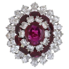 Mid-Century AGL Certified Oval Ruby Ballerina Ring with Diamonds in Platinum