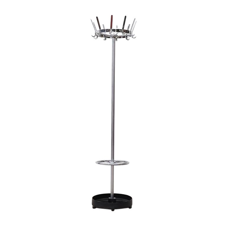 Mid-Century Ahrend De Cirkel Chrome Coat Rack with Umbrella Stand and Black Base