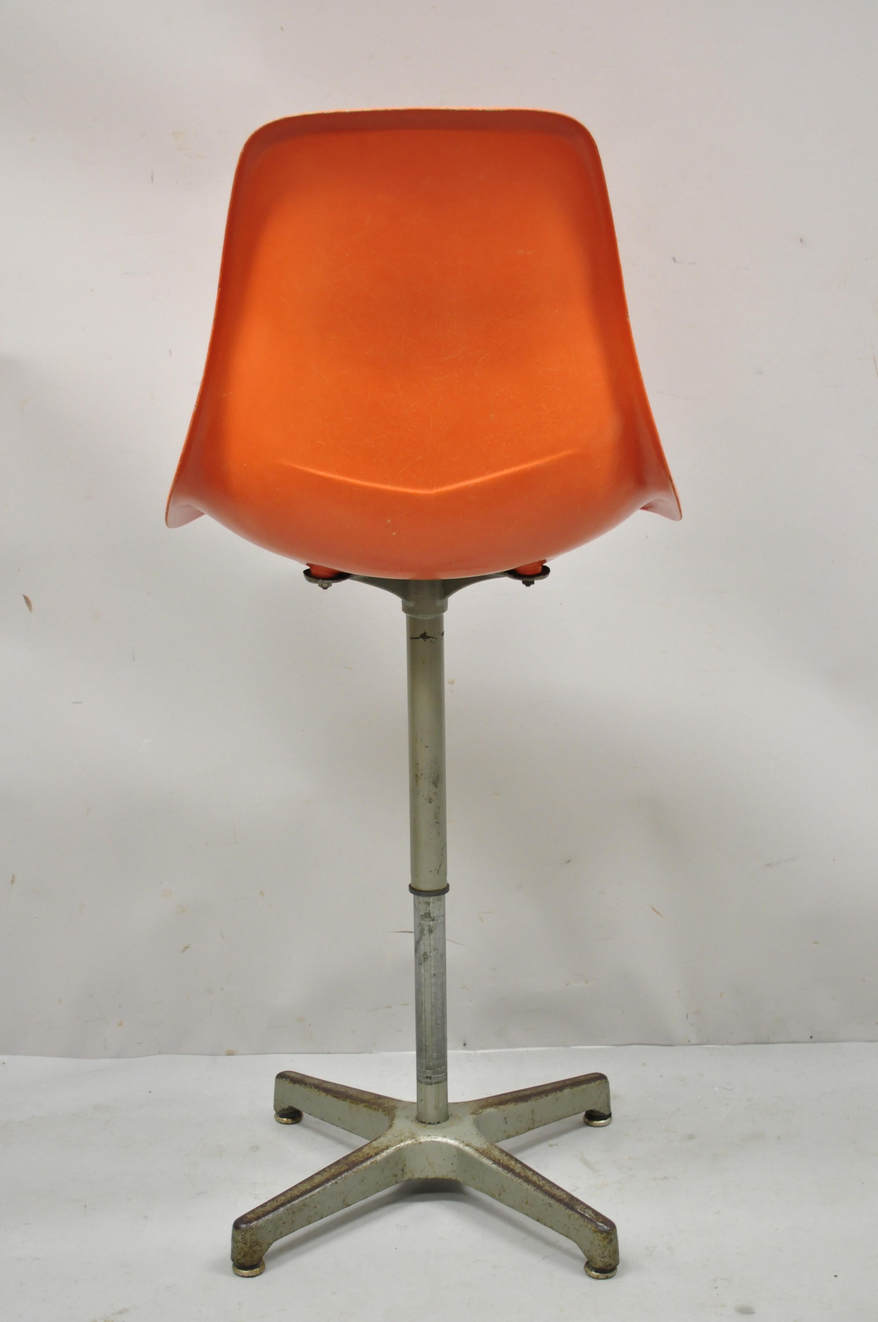 Mid Century Ajustrite Orange Fiberglass Shell Eames Style Adjustable Chair Stool 2