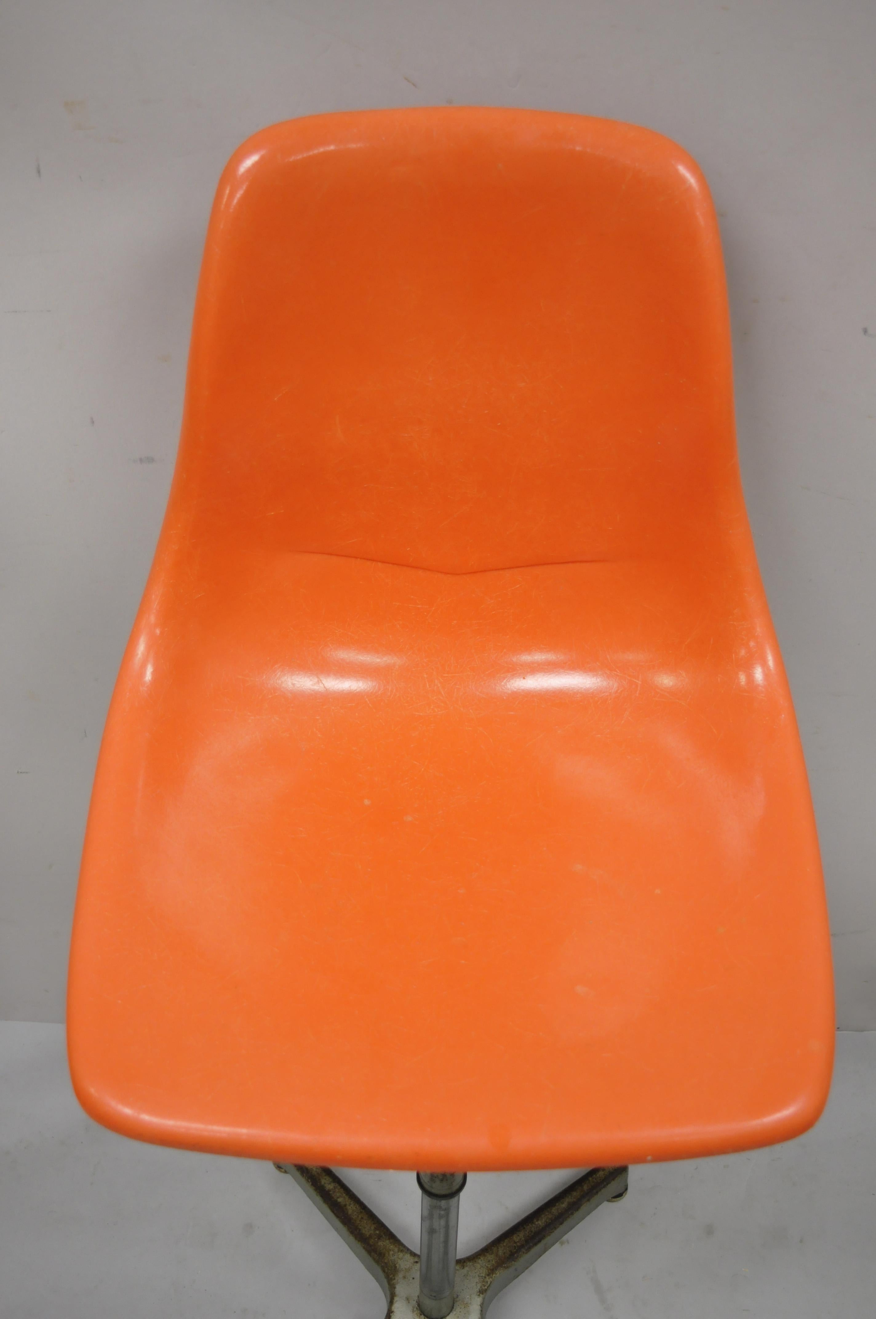 Mid-Century Modern Mid Century Ajustrite Orange Fiberglass Shell Eames Style Adjustable Chair Stool