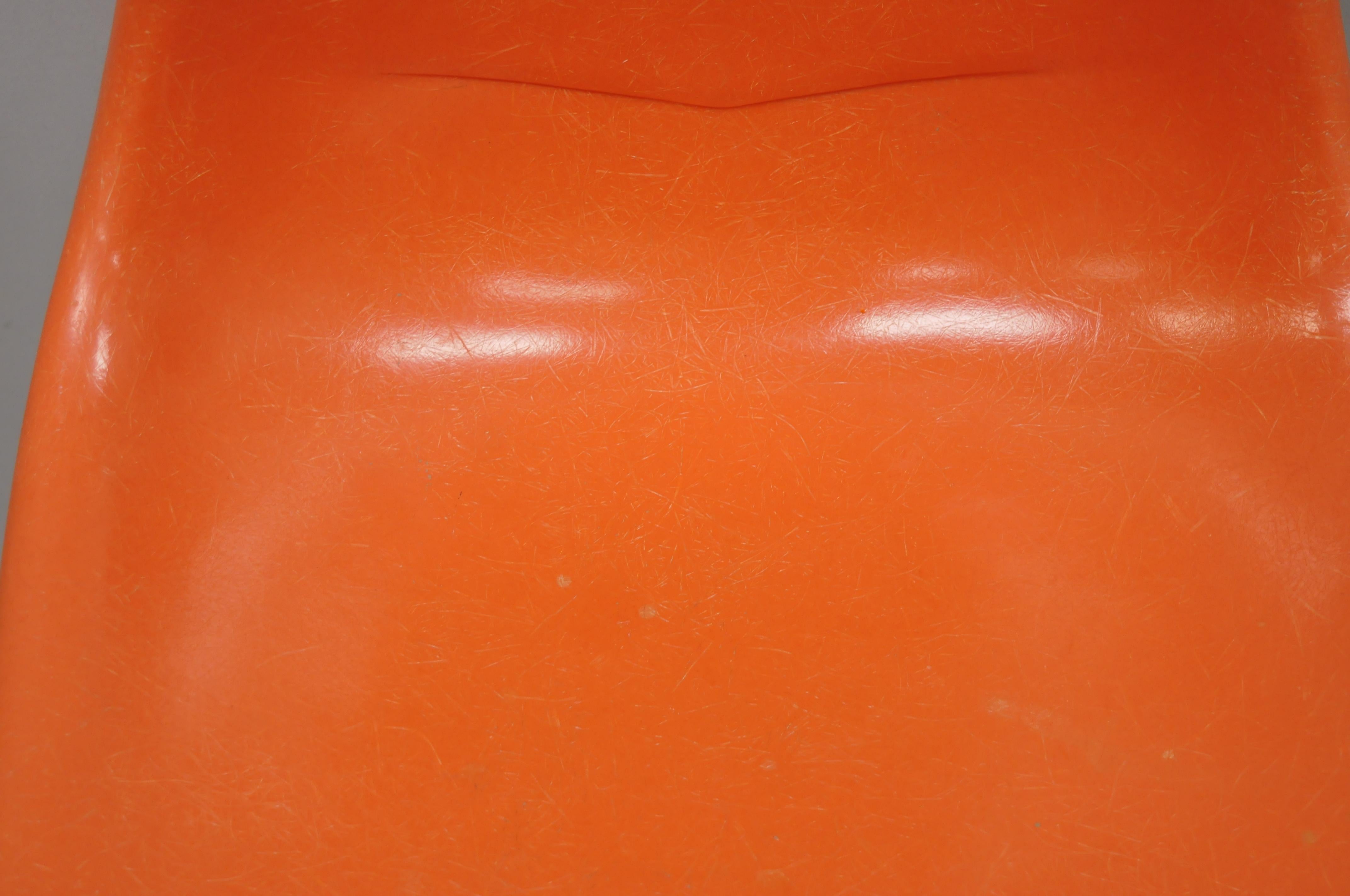 North American Mid Century Ajustrite Orange Fiberglass Shell Eames Style Adjustable Chair Stool