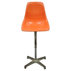 Mid Century Ajustrite Orange Fiberglass Shell Eames Style Adjustable Chair Stool