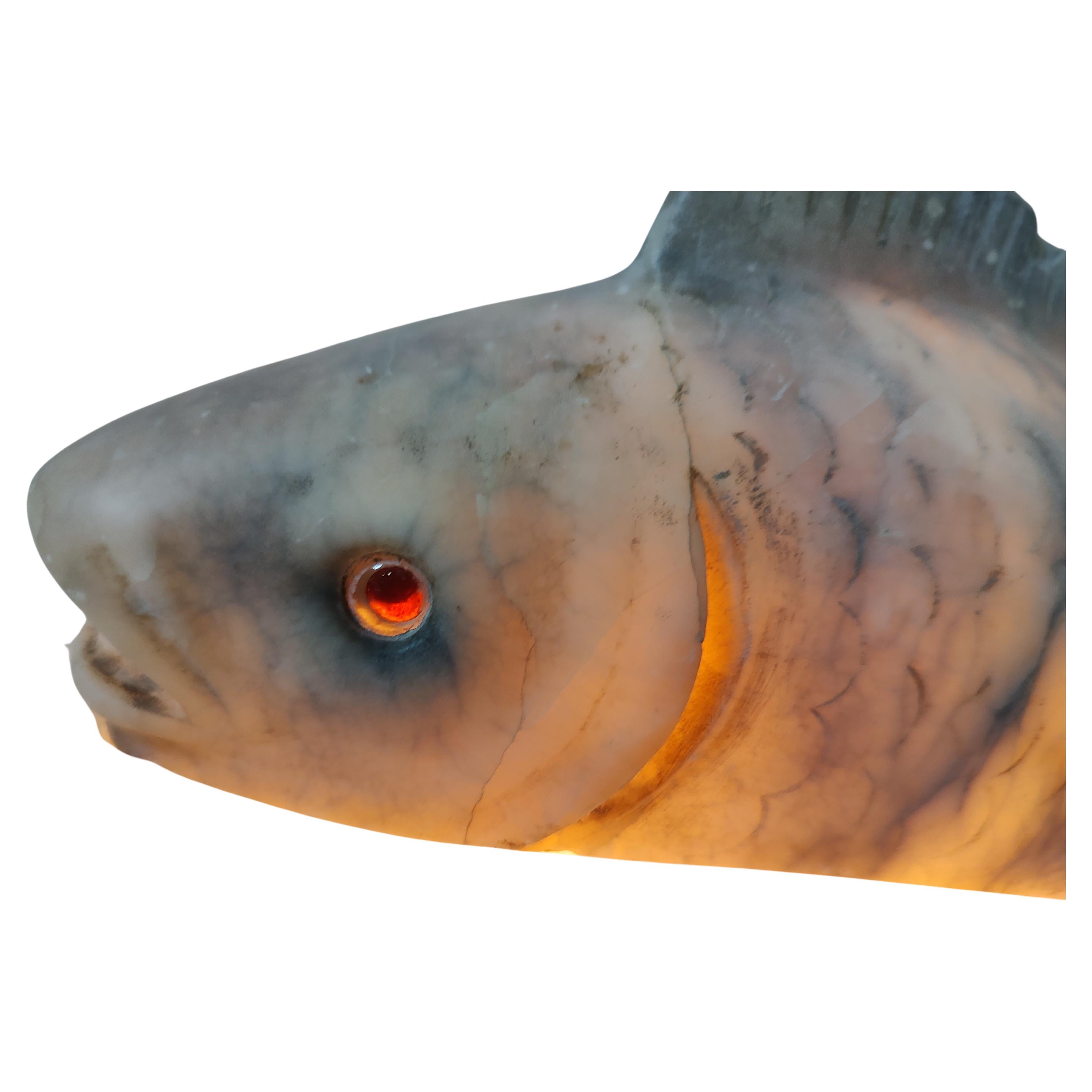 Alabaster-Fischlampe Nacht- und Mood-Tischlampe, Mitte des Jahrhunderts im Zustand „Gut“ im Angebot in Port Jervis, NY