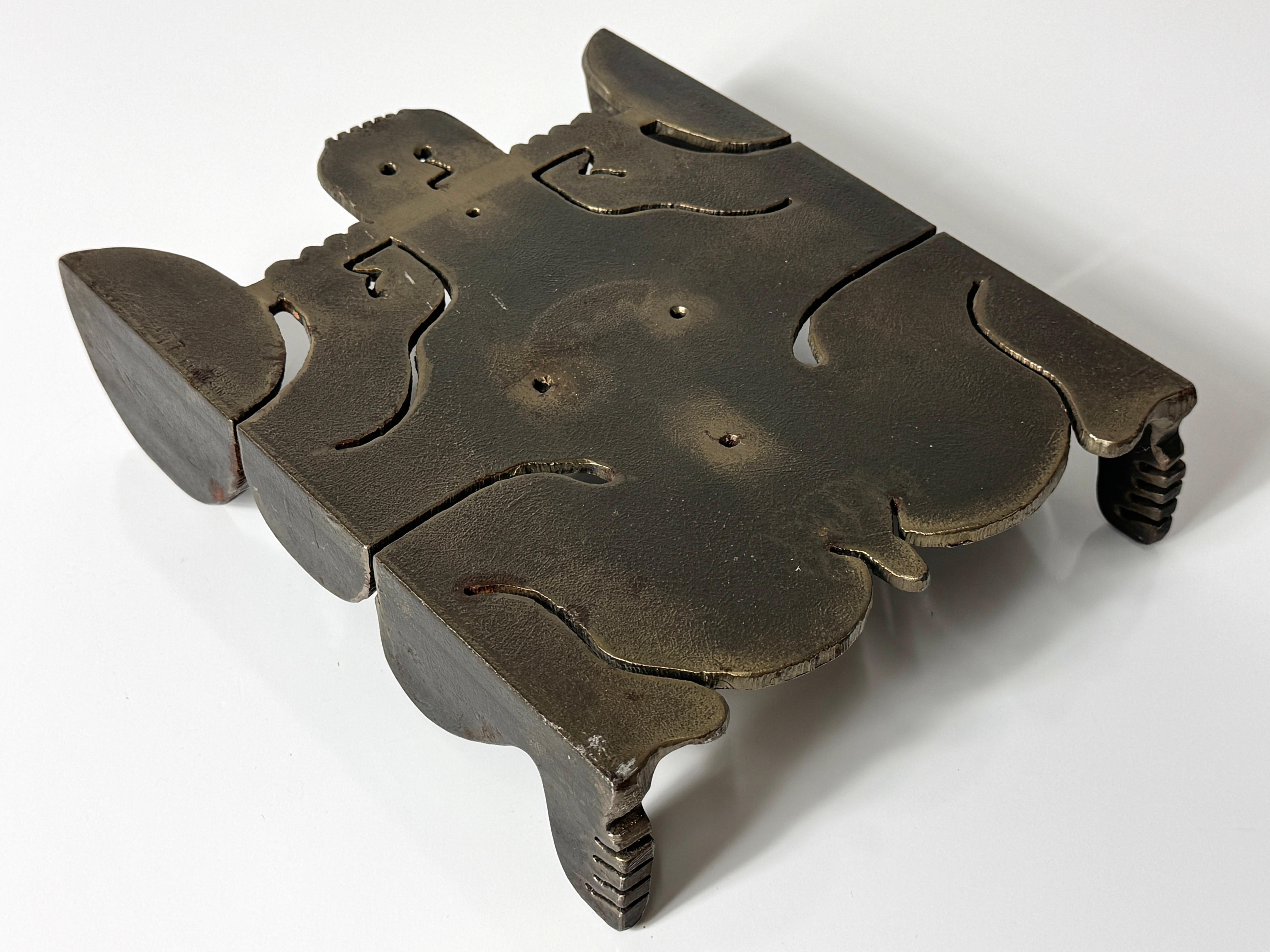 American Mid Century Albert Leon Wilson Abstract Steel Stylized Trivet Sculpture 1977 For Sale