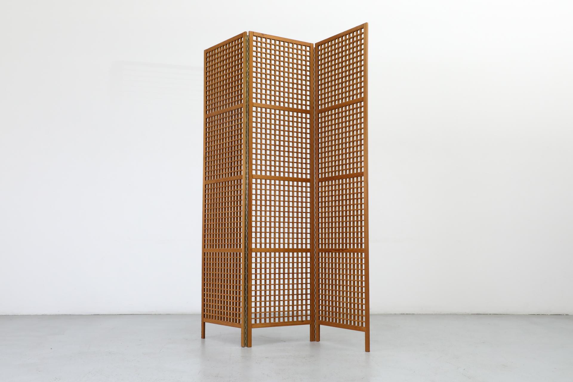 Brass Mid-Century, Alberts Tibro Style, Folding Pine Room Divider or Privacy Screen