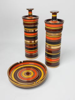 Mid-Century Aldo Londi Bitossi Raymor Art Pottery Table Set Tall Jars & Ashtray