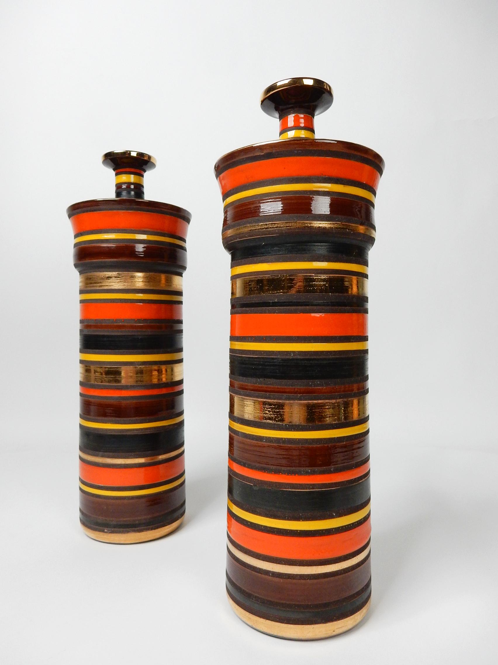 20th Century Mid-Century Aldo Londi Bitossi Raymor Art Pottery Table Set Tall Jars & Ashtray For Sale