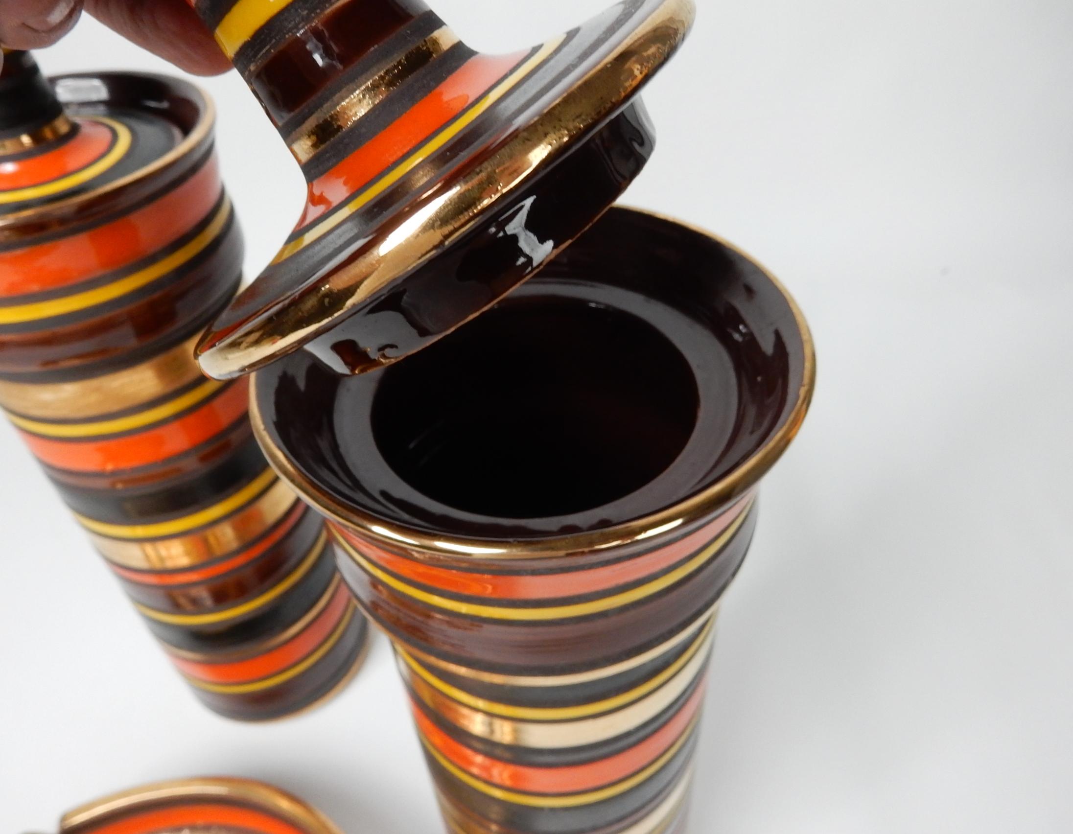 Stoneware Mid-Century Aldo Londi Bitossi Raymor Art Pottery Table Set Tall Jars & Ashtray For Sale