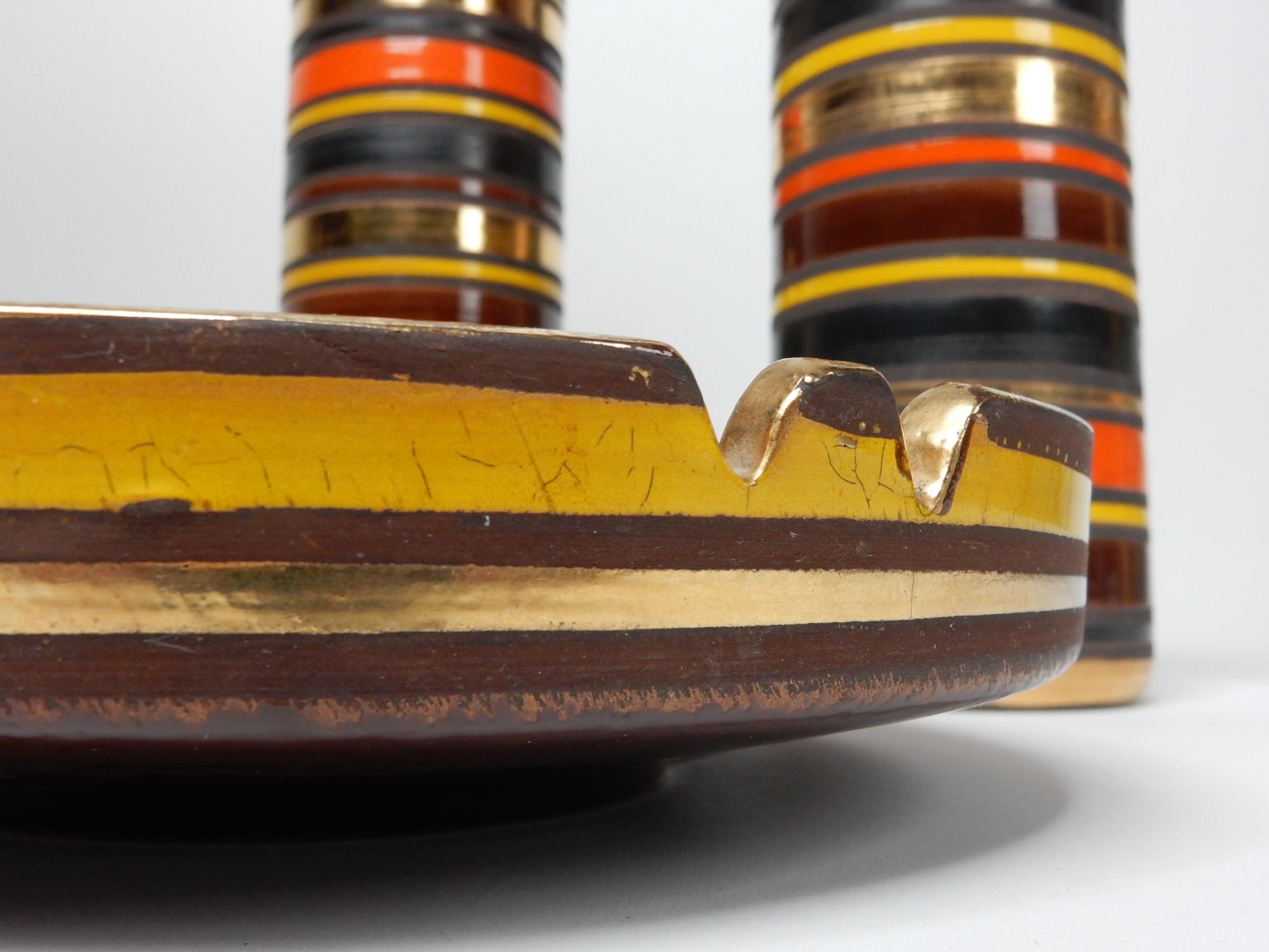 Mid-Century Aldo Londi Bitossi Raymor Art Pottery Table Set Tall Jars & Ashtray For Sale 1