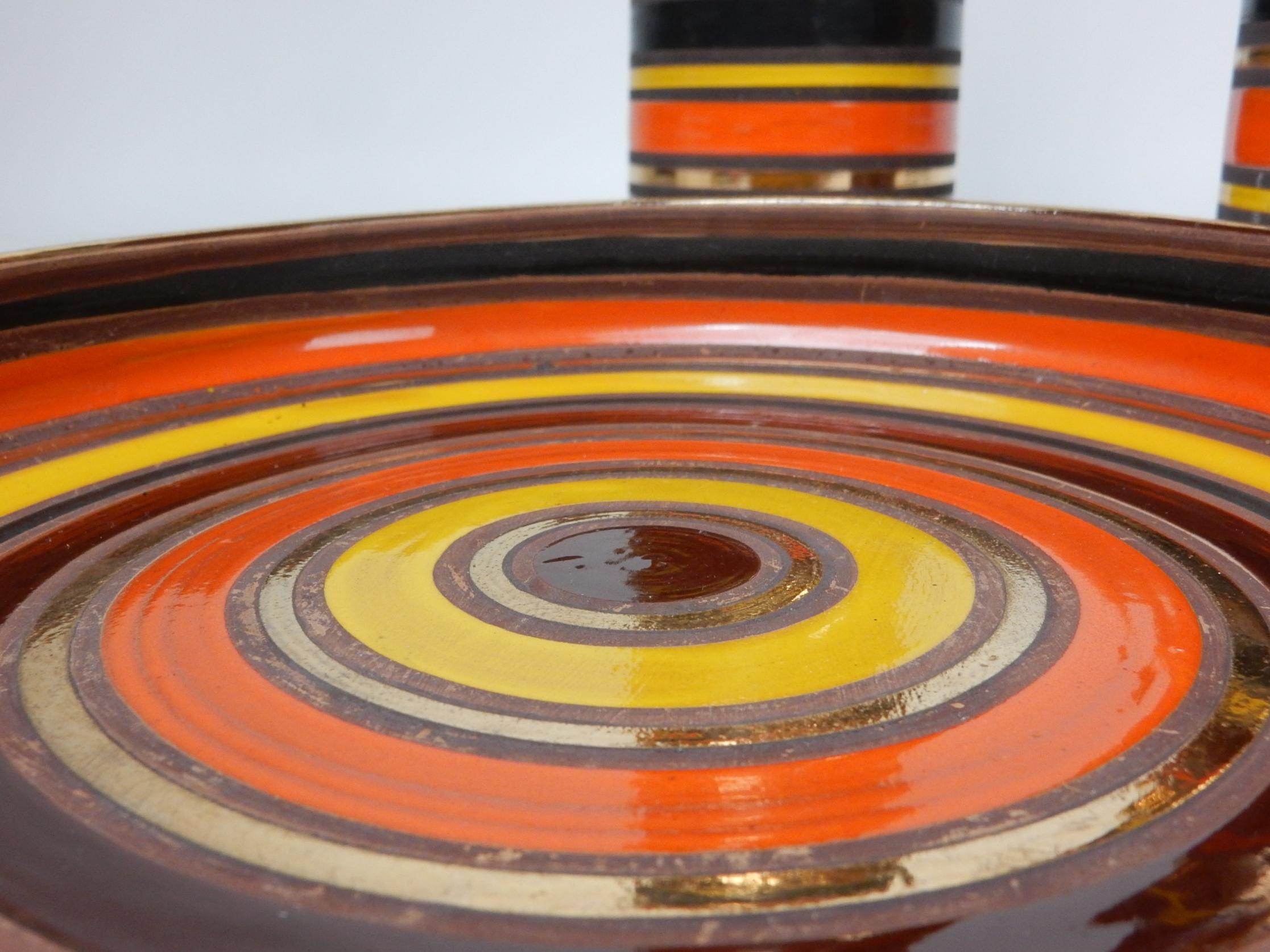 Mid-Century Aldo Londi Bitossi Raymor Art Pottery Table Set Tall Jars & Ashtray For Sale 2