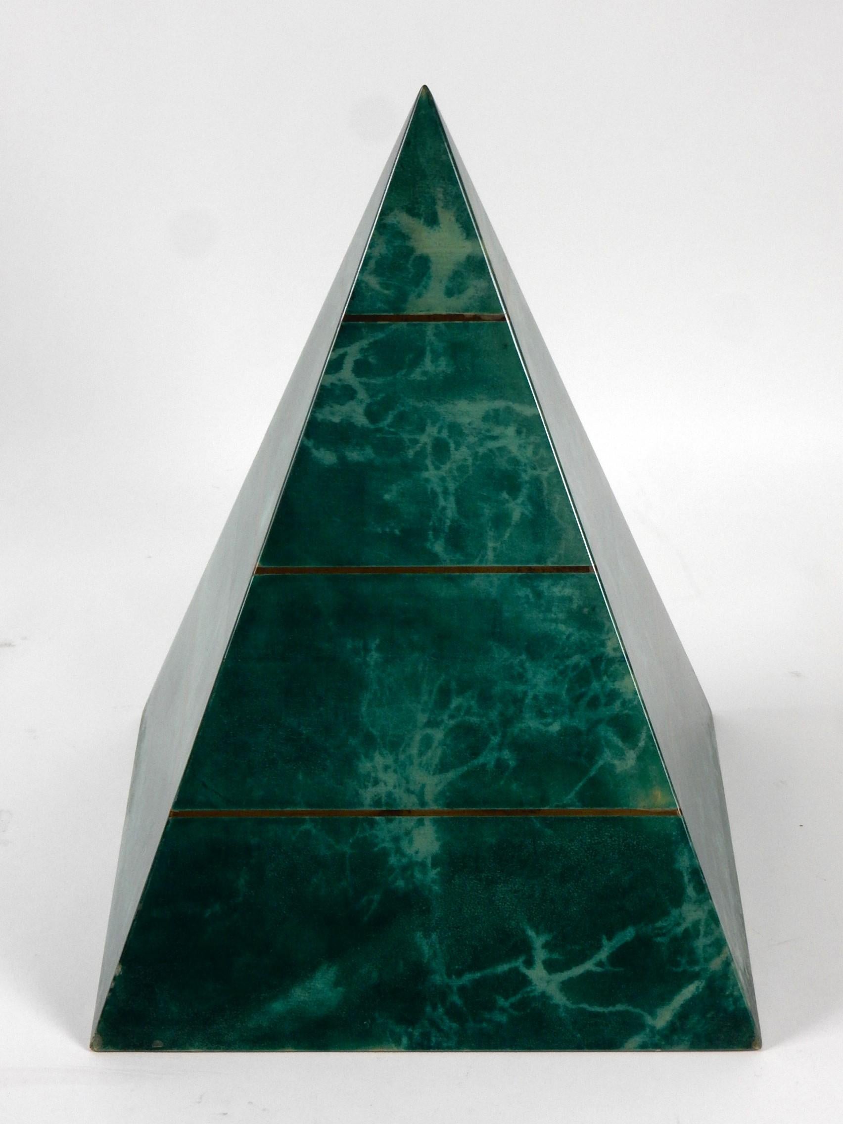 Mid-Century Modern Mid-Century Aldo Tura design Colored Goatskin Pyramid Sculpture For Sale