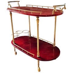 Midcentury Aldo Tura Goatskin Italian 1950s Serving Trolley Bar Cart