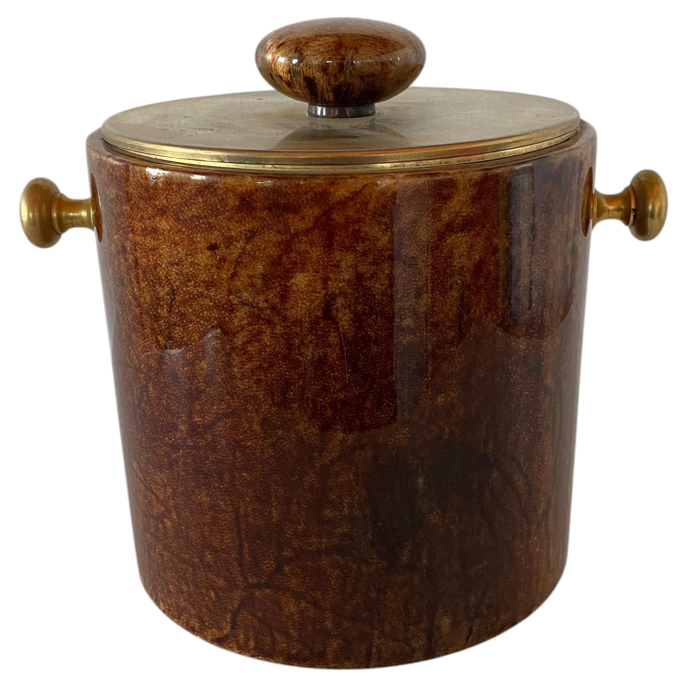Mid-Century Aldo Tura Lacquered Goatskin Ice Bucket with Brass Details For Sale