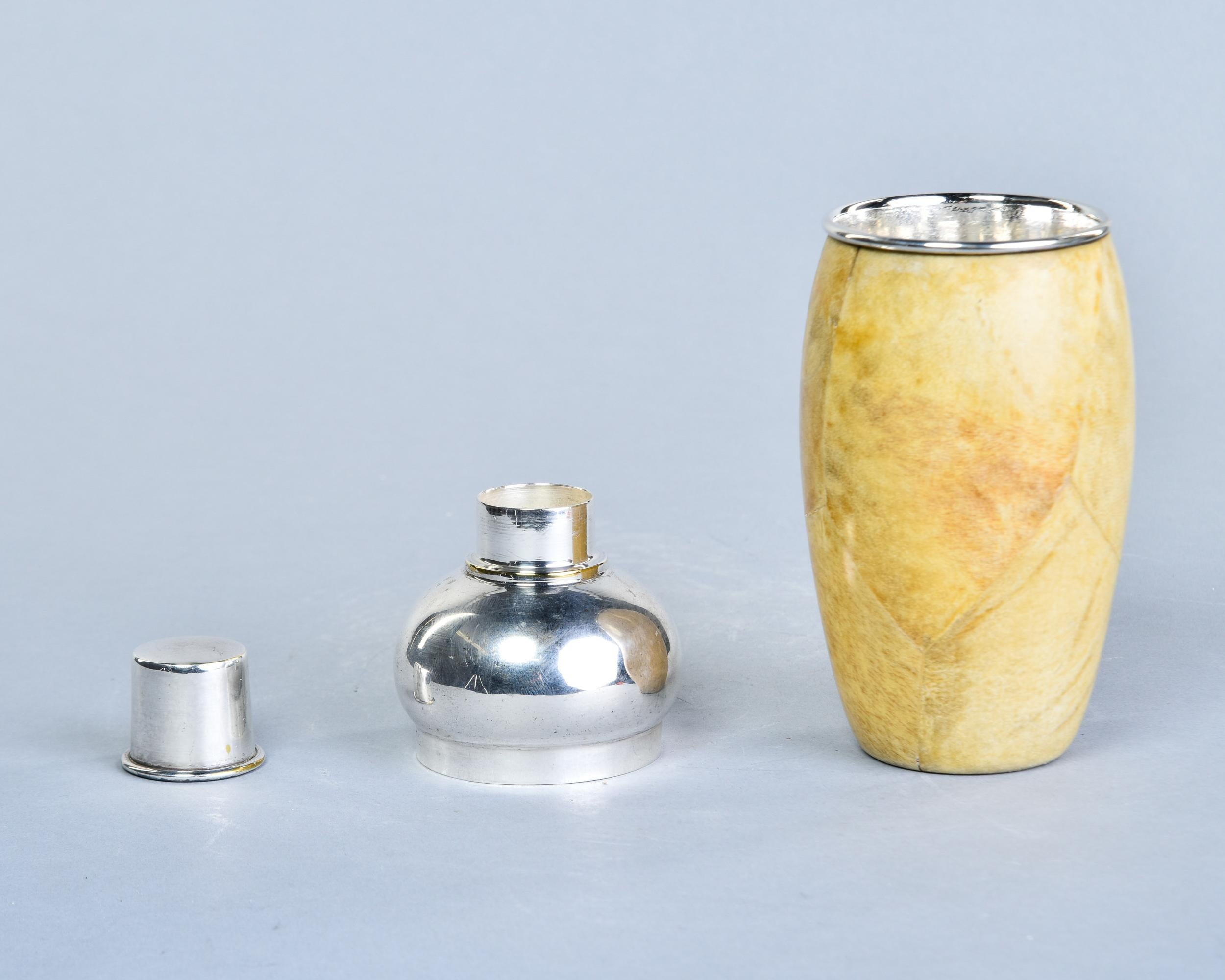 Stainless Steel Mid Century Aldo Tura Leather Covered Cocktail Shaker For Sale