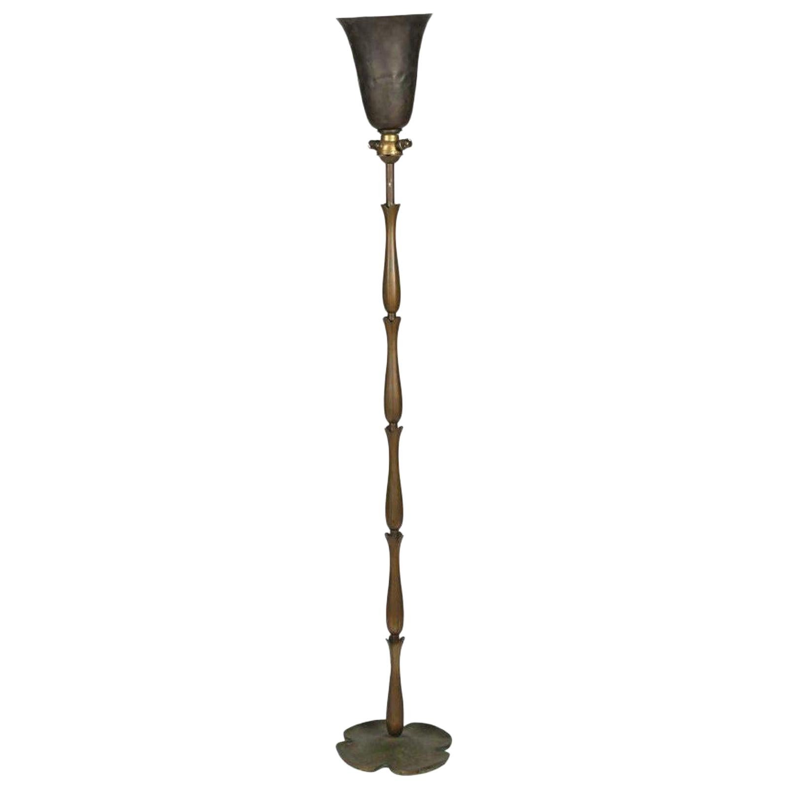 Mid-Century Aldo Tura Lily Pad Bronze Scalloped Floor Lamp, Original Shade For Sale