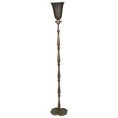 Mid-Century Aldo Tura Lily Pad Bronze Scalloped Floor Lamp, Original Shade