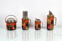 Mid-Century Aldo Tura Metal and Goatskin Scroll Rooster Cocktail set 1960s Italy