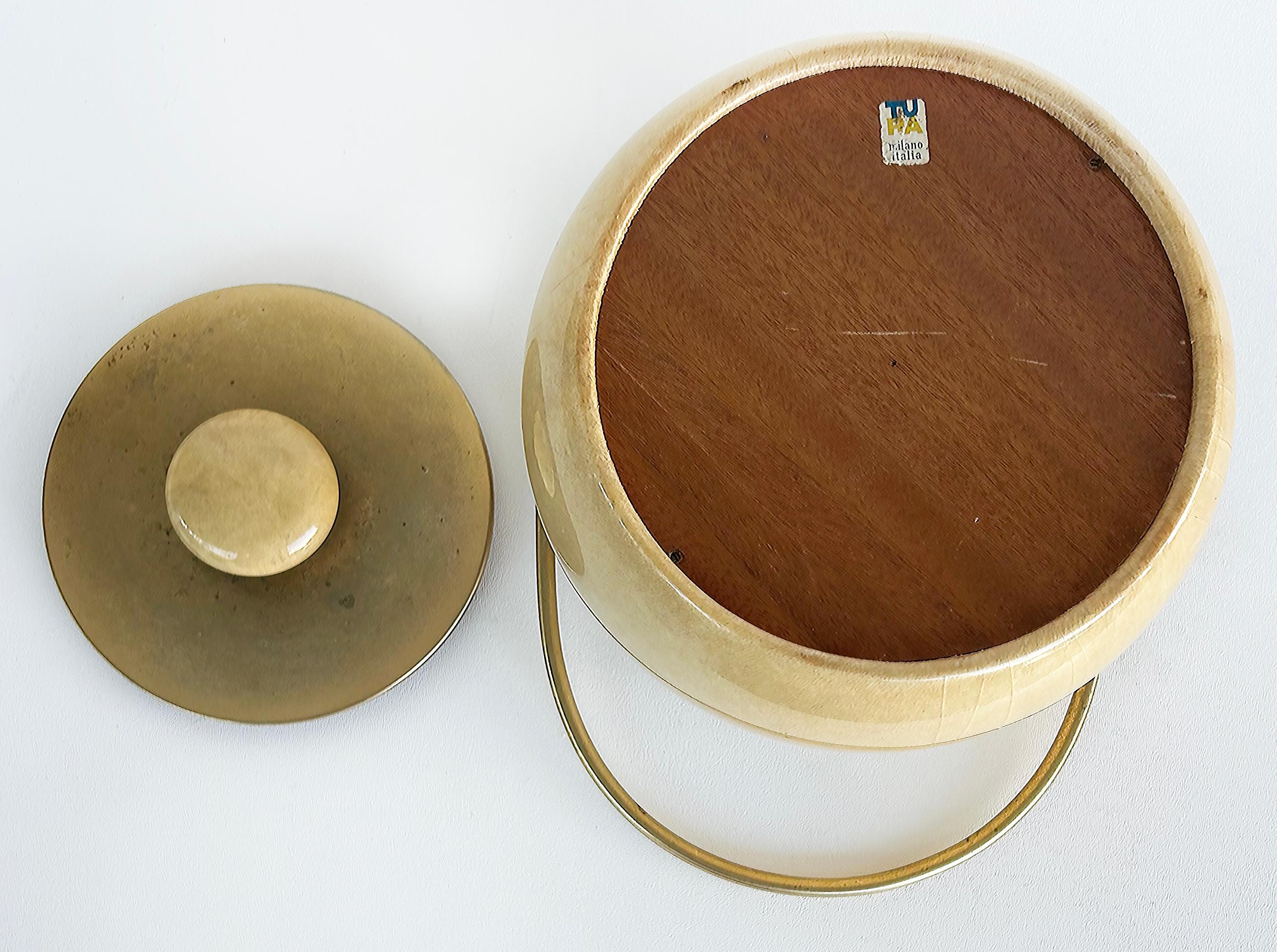 Mid-Century Aldo Tura Milano Goatskin Brass Ice Bucket, Italy circa 1970 For Sale 5