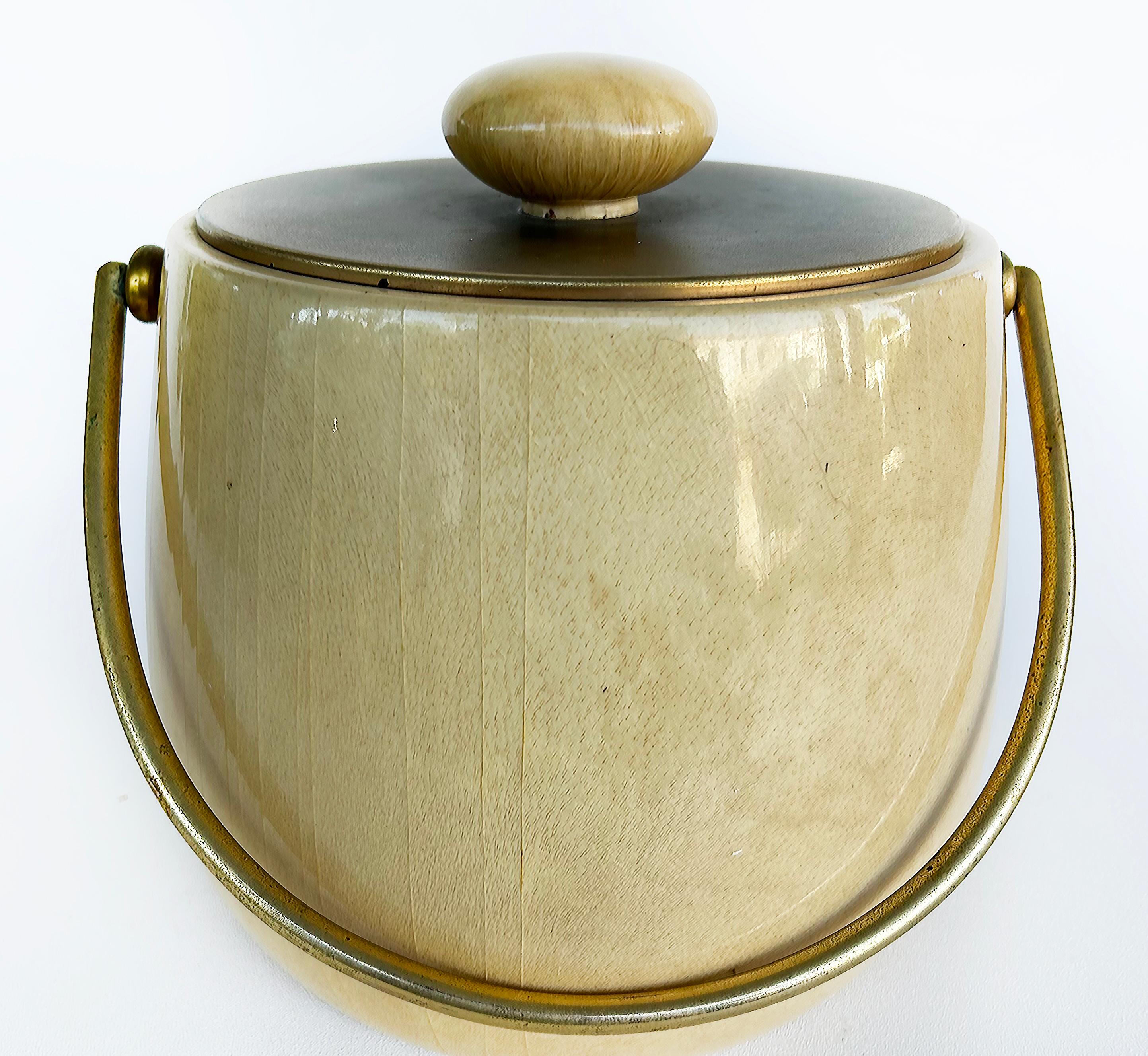 Mid-Century Modern Mid-Century Aldo Tura Milano Goatskin Brass Ice Bucket, Italy circa 1970 For Sale