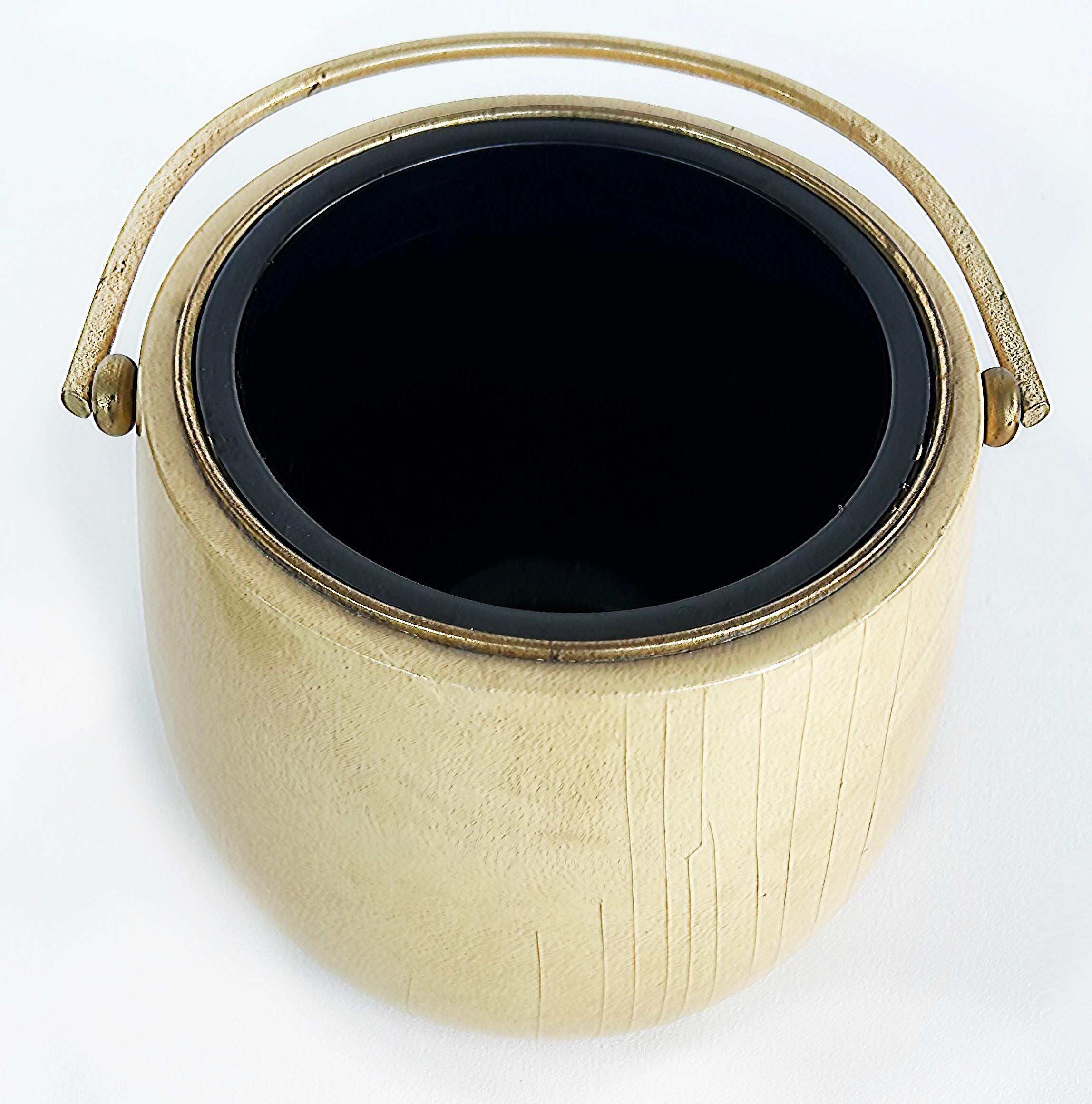 Mid-Century Aldo Tura Milano Goatskin Brass Ice Bucket, Italy circa 1970 For Sale 1