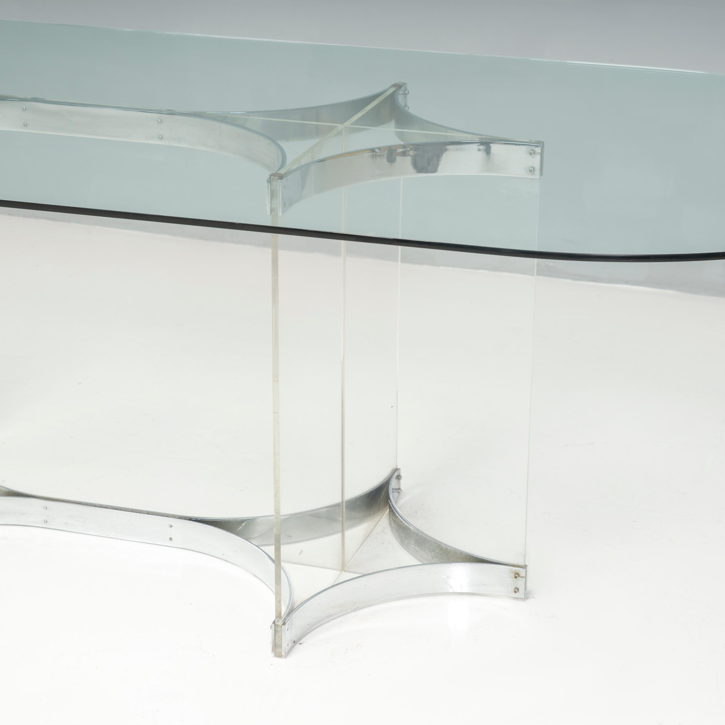 Mid Century Alessandro Albrizzi Large Dining Table, Glass and Chrome In Good Condition For Sale In London, GB